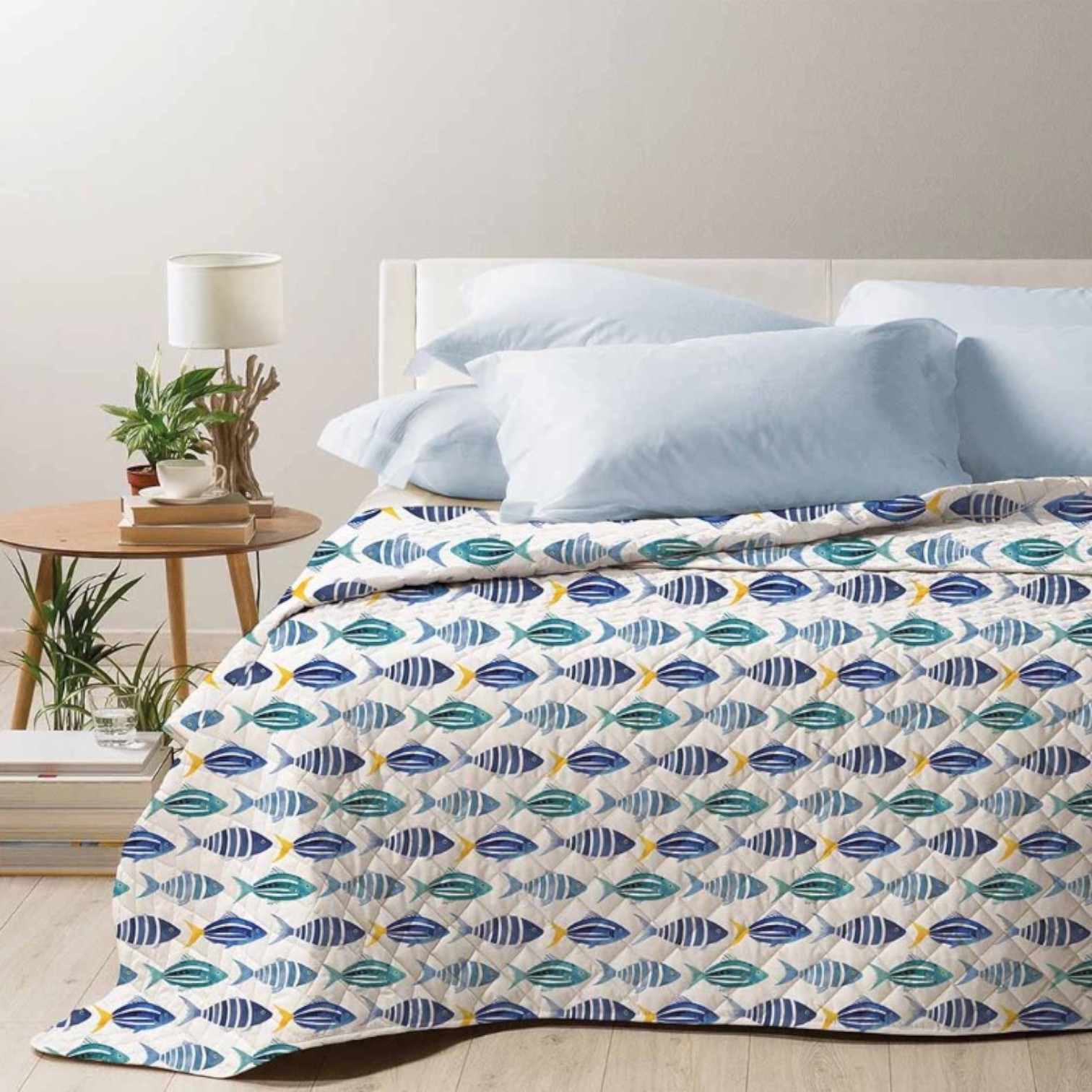 Trapuntino matrimoniale stampato Sespi - blu