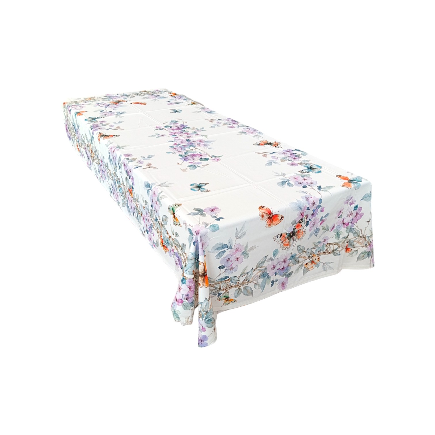 Tovaglia in puro cotone 140 x 240 con stampa digitale - Lavanda e Farfalle