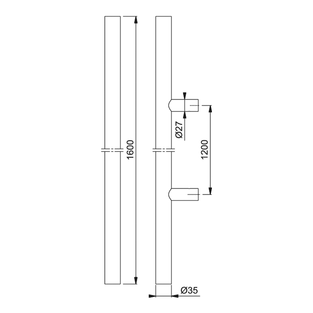 Maniglione dritto E5061 acciaio inox F69 interasse 1200mm lunghezza 1600mm 3225387