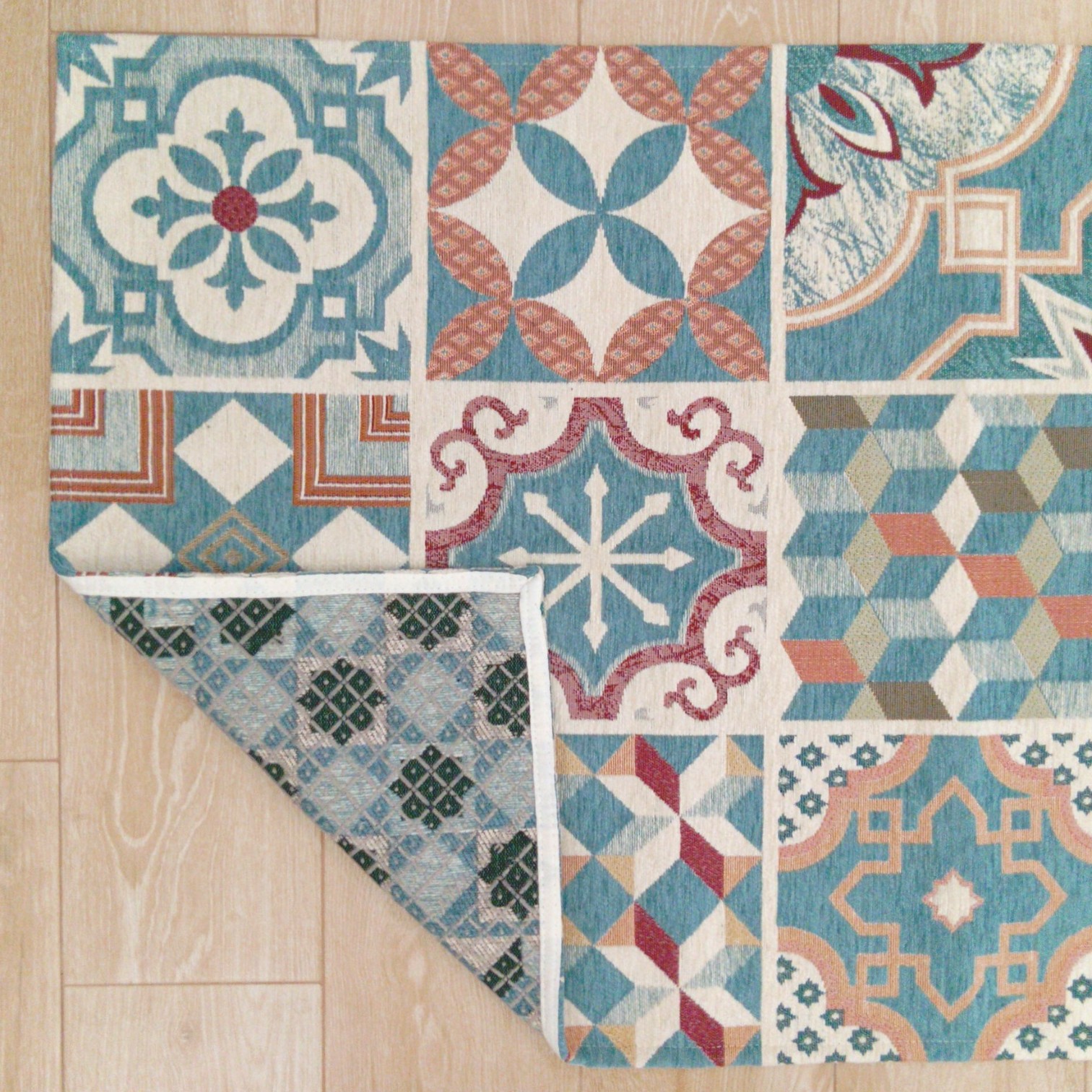 Tappeto Maioliche antiscivolo - Azzurro