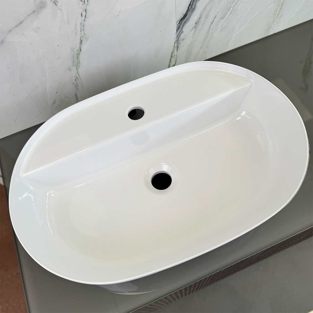 Hatria HAPPYHOUR Countertop Washbasin with Hole 12:00 MF Slim Glossy White
