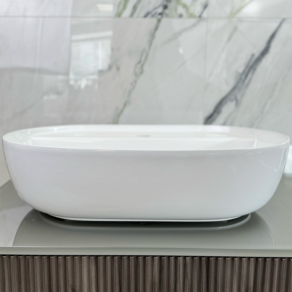 Hatria HAPPYHOUR Countertop Washbasin with Hole 12:00 MF Slim Glossy White