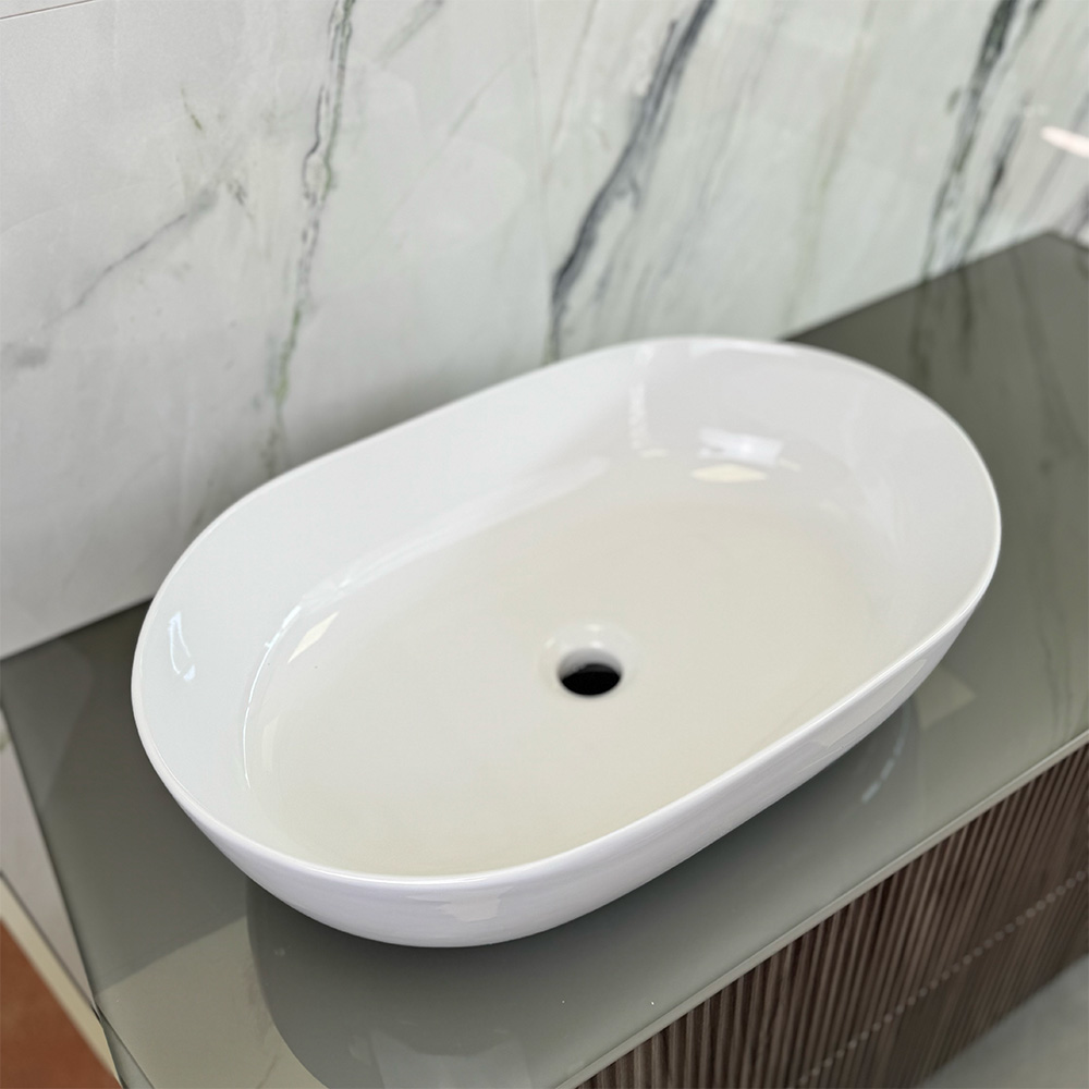 Hatria HAPPY HOUR Countertop Washbasin 12:00 Slim Ceramic White Gloss