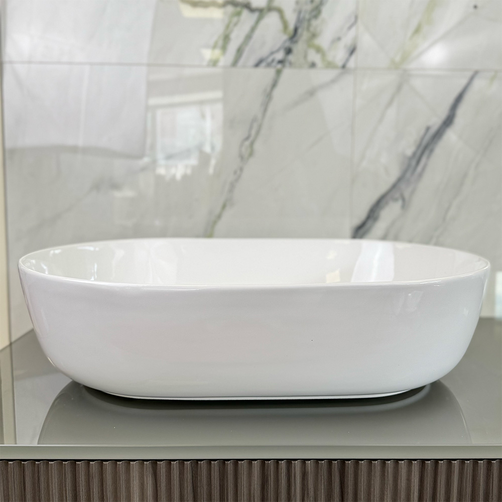Hatria HAPPY HOUR Countertop Washbasin 12:00 Slim Ceramic White Gloss
