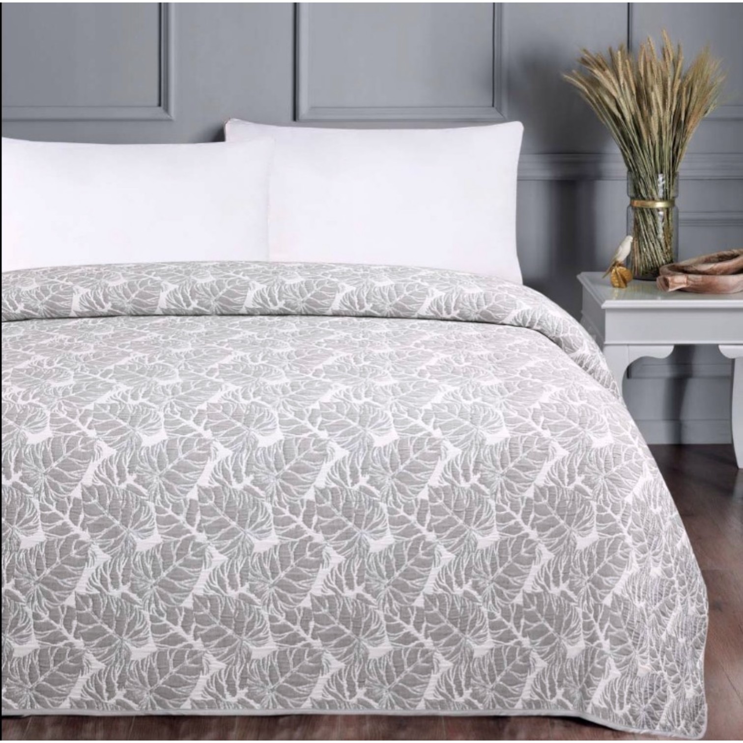 Copriletto Frescoletto Foglie - grigio, beige