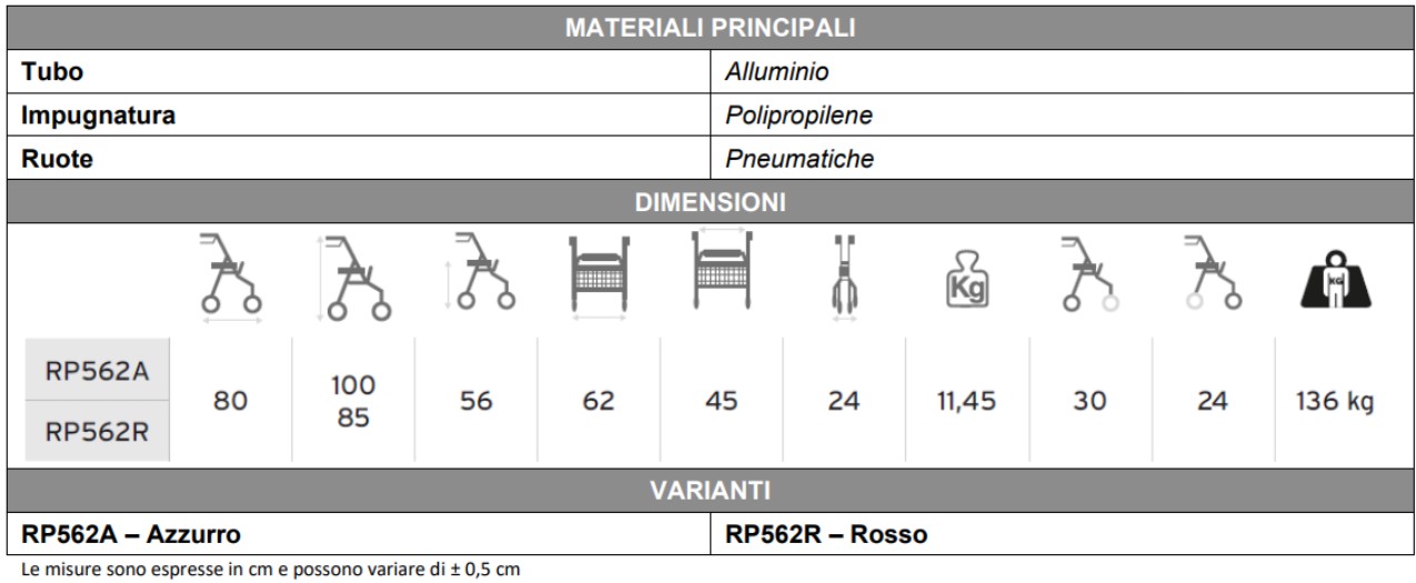 ROLLATOR ERMES dotato di ruote pneumatiche