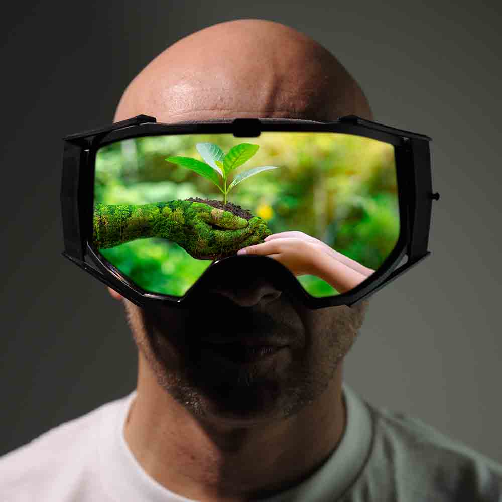 Occhiali Ariete con riflesso piantina e natura