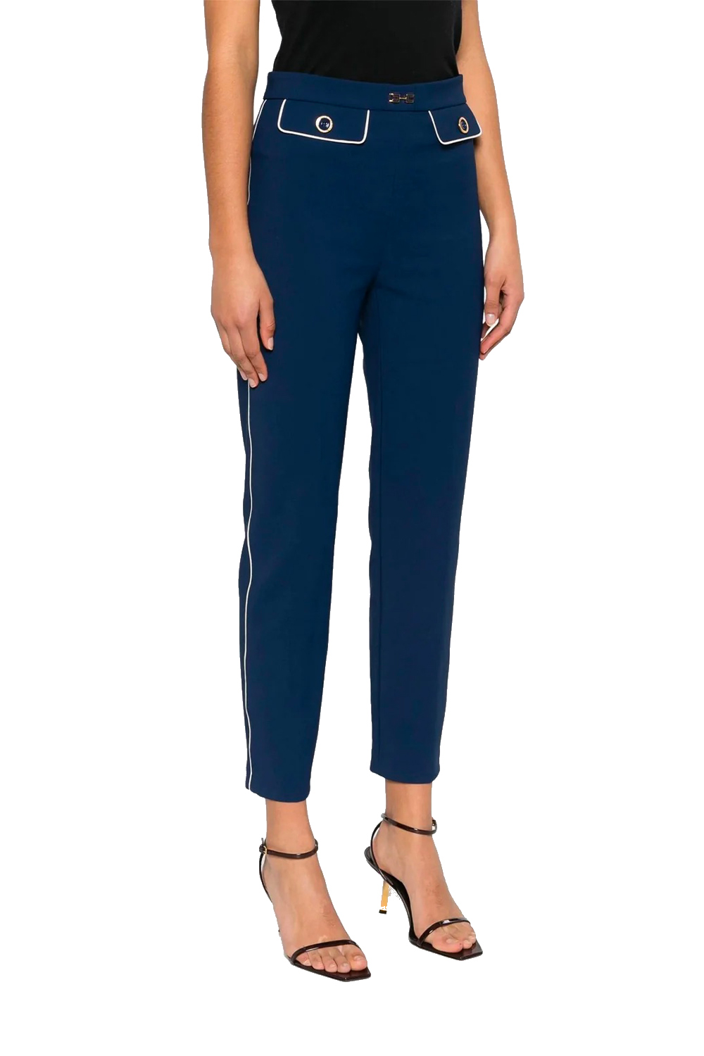 Pantalone in Crêpe con Piping e Morsetto Gioiello