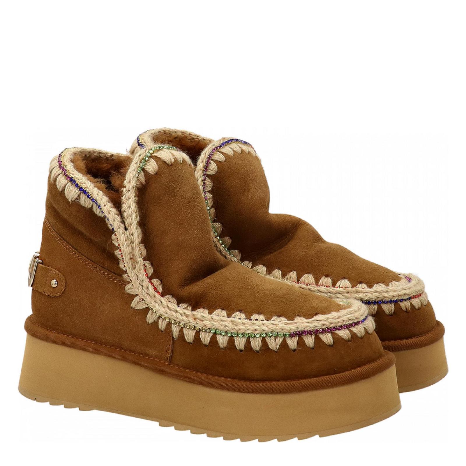 ESKIMO 18 PLATFORM RHINESTONE cognac