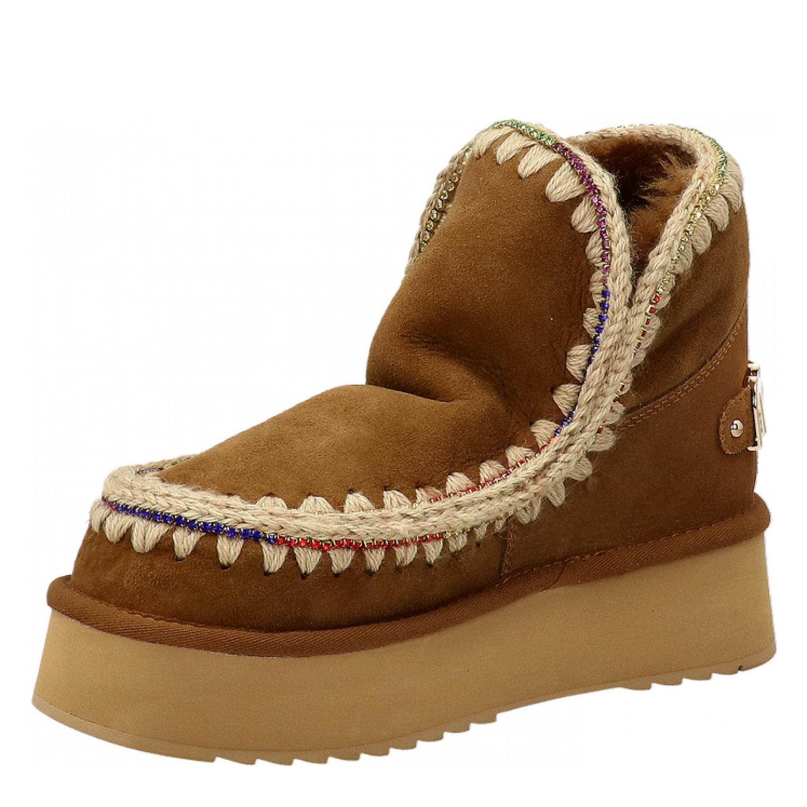 ESKIMO 18 PLATFORM RHINESTONE cognac