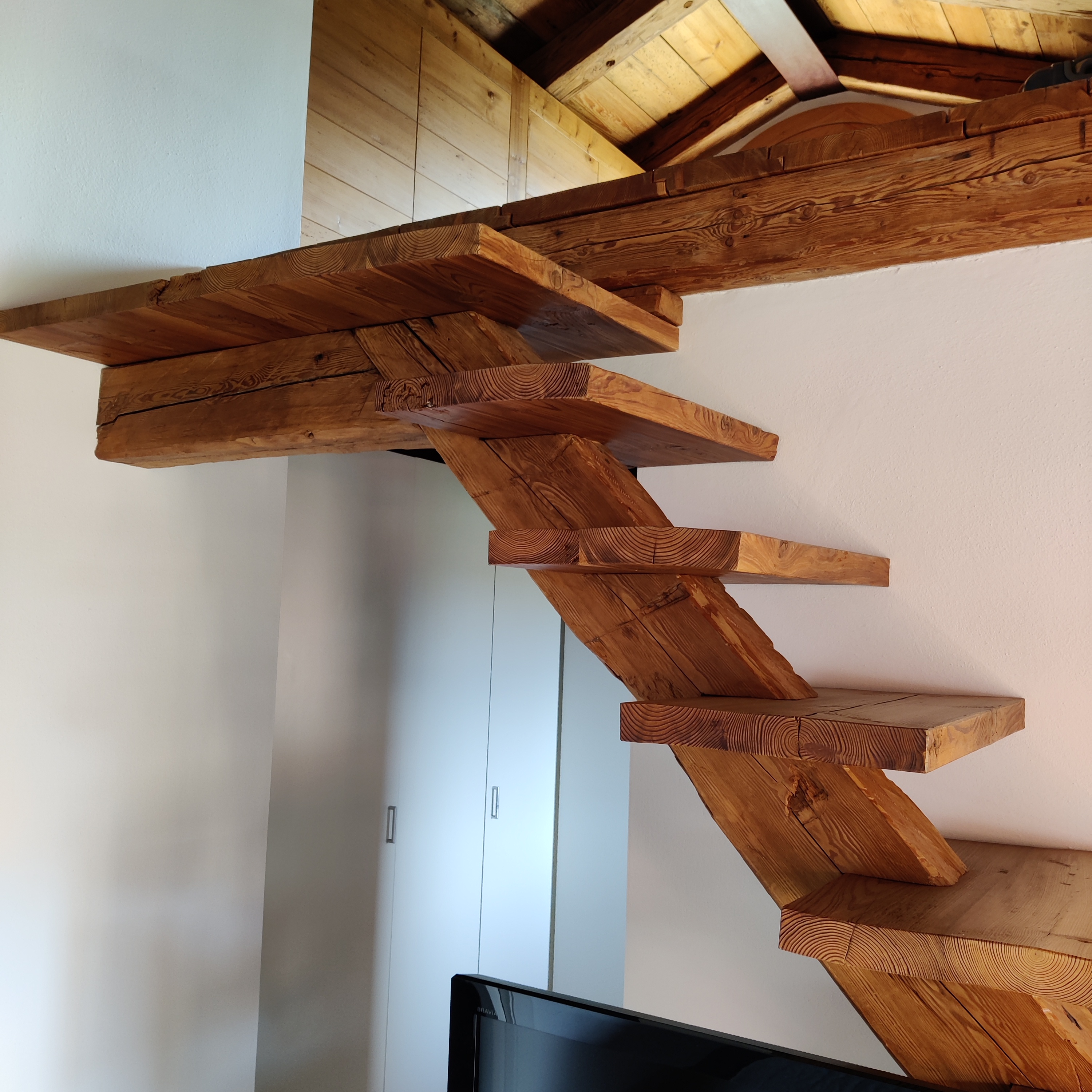 mezzanine in solid antique larch wood