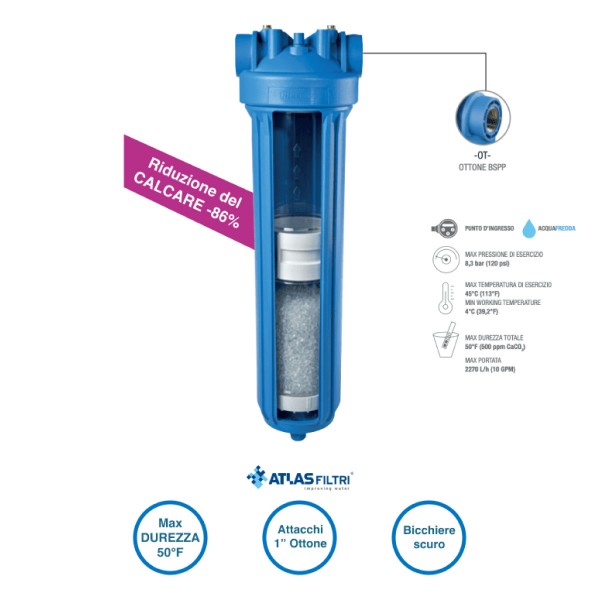 Image of SISTEMA FILTRO PER ACQUA ANTICALCARE SCALEARMOR ROCK - IN/OUT - 1 OTTONE BSPP - PORTATA MAX 2270 L/H. - ATL
