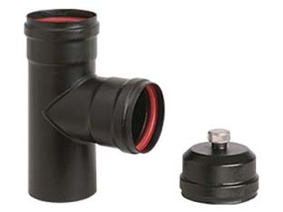 Image of RACCORDO A T F/F PER STUFE A PELLET NERO OPACO ALA PELLET AETERNUM- - F/F ø mm.100 - 1 pezzi ALA