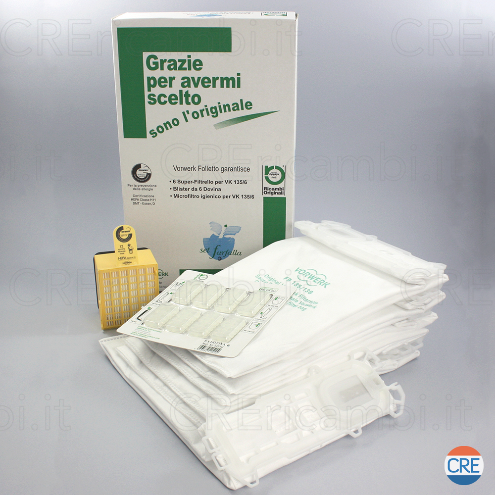 KIT FOLLETTO VK135-136 SACCHETTI FILTRI FILO SOTTO SPAZZOLA COMPATIBILI VORWERK - Foto 3