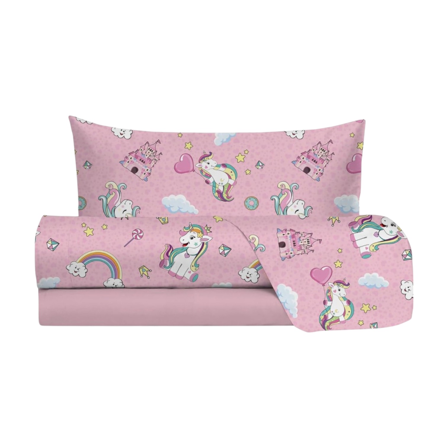 Completo letto una piazza in puro cotone - Unicorni