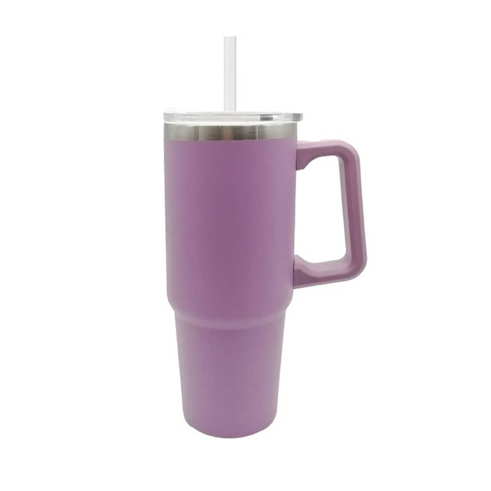 VINUR Bicchiere Termico Da Viaggio 500 Ml Con Manico, In Acciaio Inox 18/8 A Doppia Parete. Colore Viola/rosa, Con Coperchio A Prova Di Perdite E Cannuccia. Mantiene Freddo 18h, Caldo 8h.