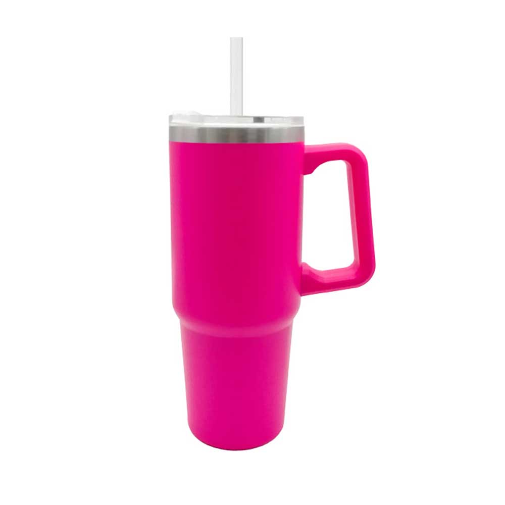 VINUR Bicchiere Termico Da Viaggio 500 Ml Con Manico, In Acciaio Inox 18/8 A Doppia Parete. Colore Viola/rosa, Con Coperchio A Prova Di Perdite E Cannuccia. Mantiene Freddo 18h, Caldo 8h.