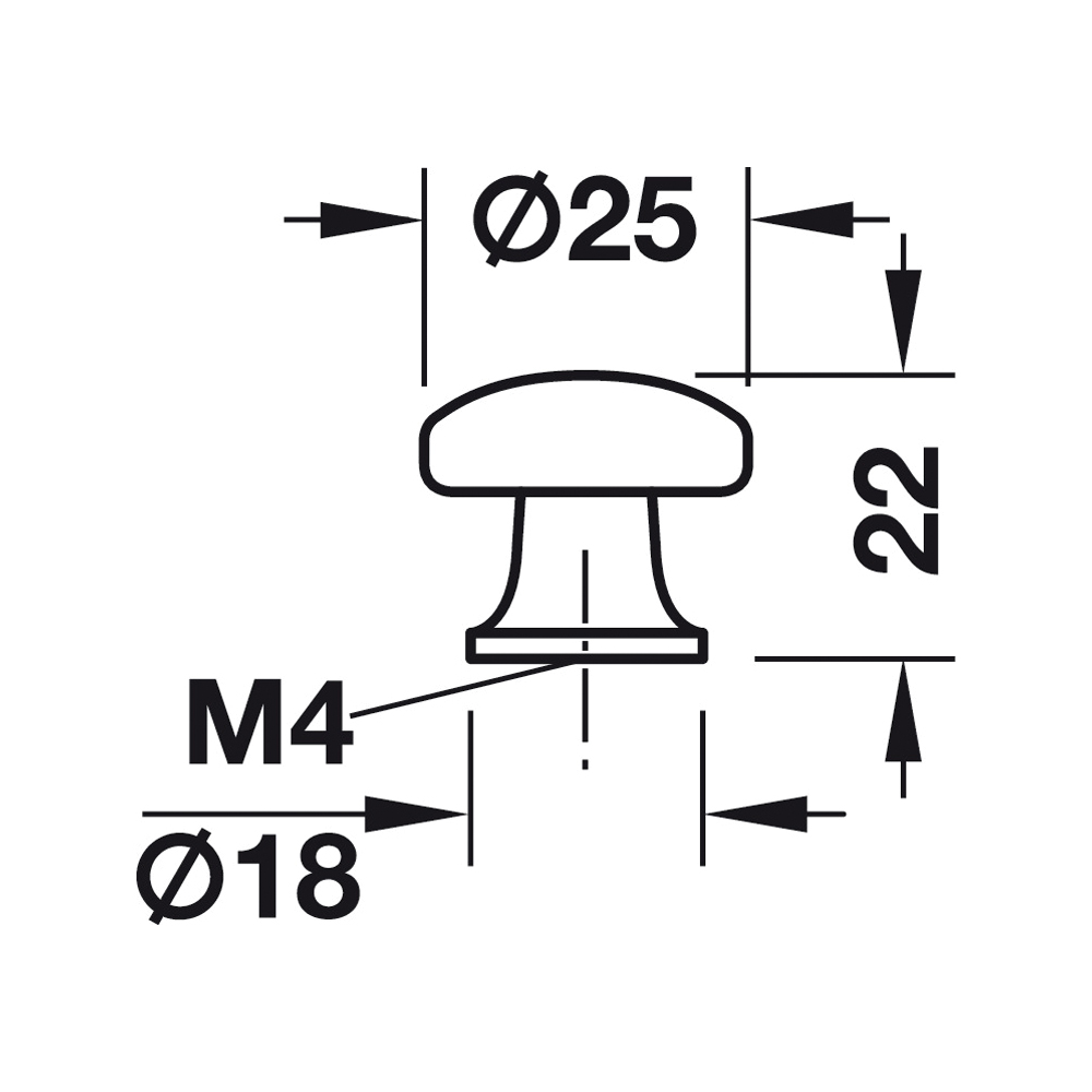 Pomolo per mobile d.25 colore oro lucido altezza 22mm diametro supporto 18mm
