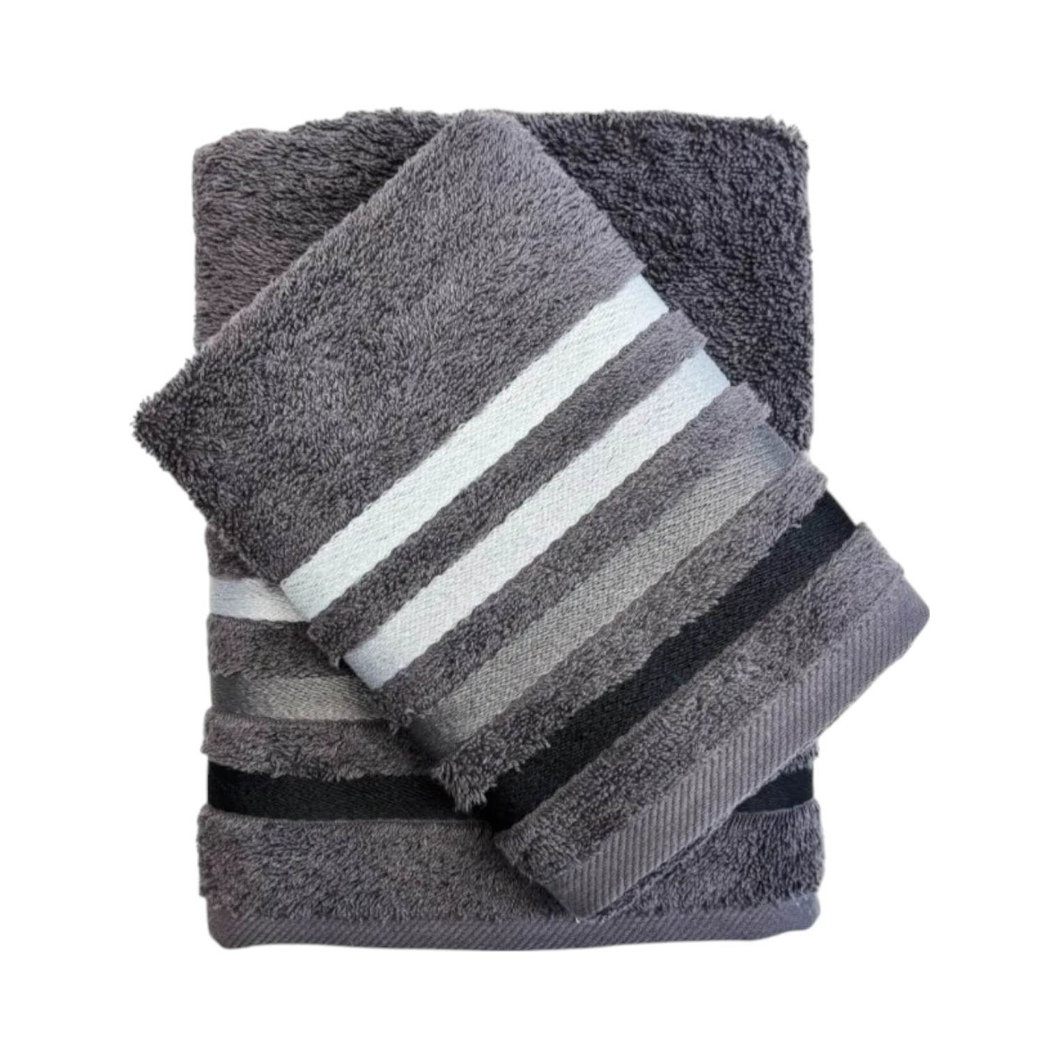 Coppia asciugamani Righe viso + ospite 480 gr - fumo