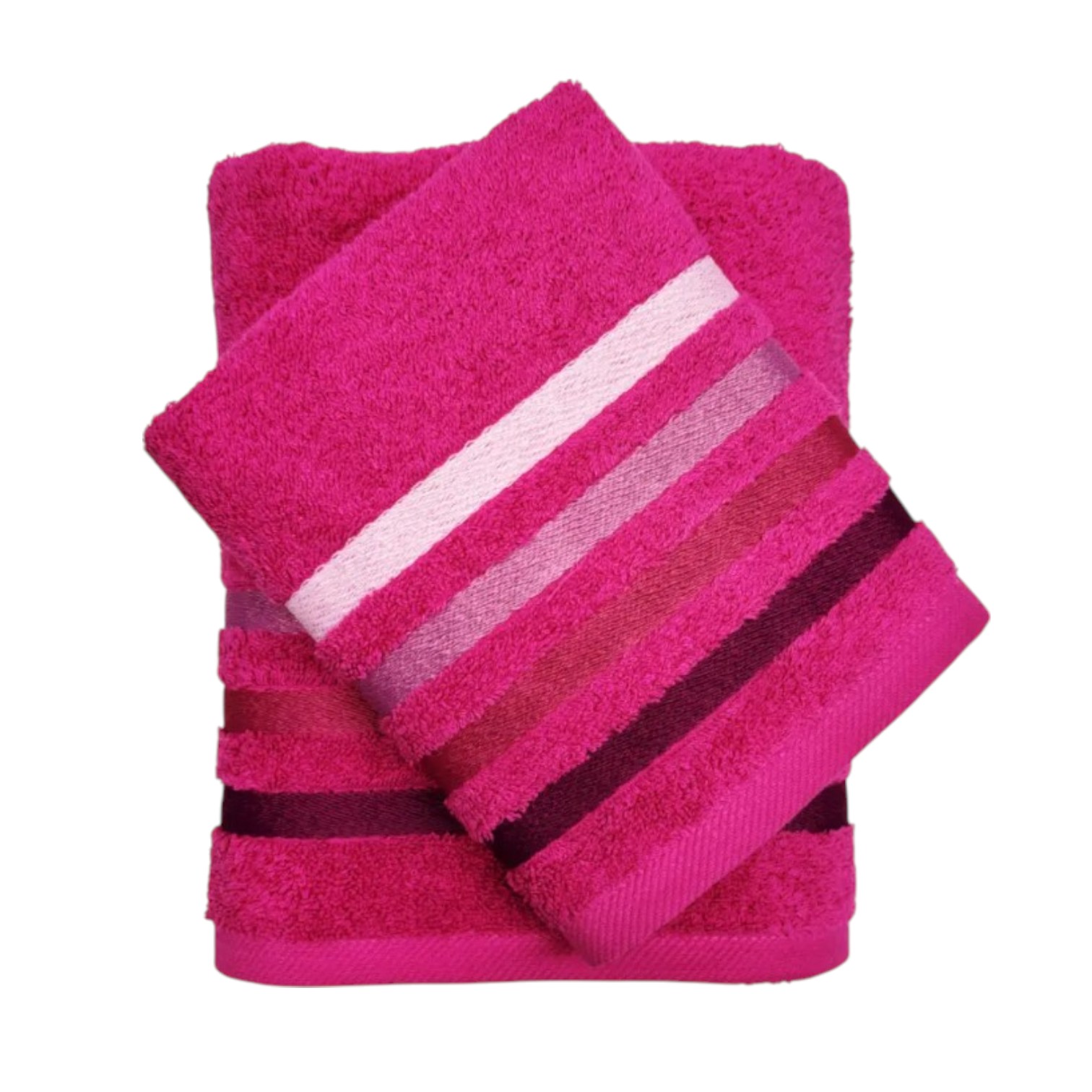 Coppia asciugamani Righe viso + ospite 480 gr - ciclamino