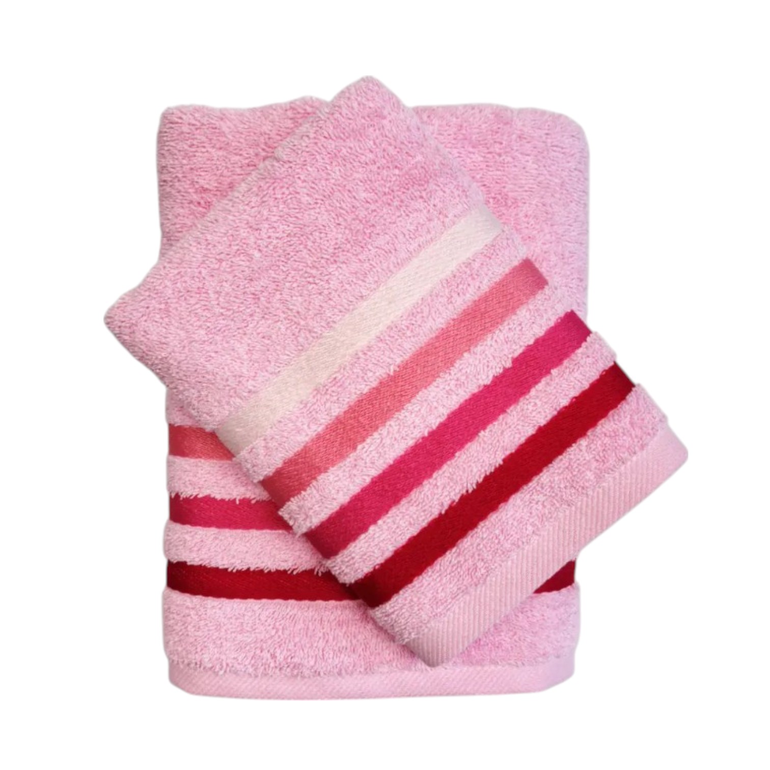 Coppia asciugamani Righe viso + ospite 480 gr - rosa