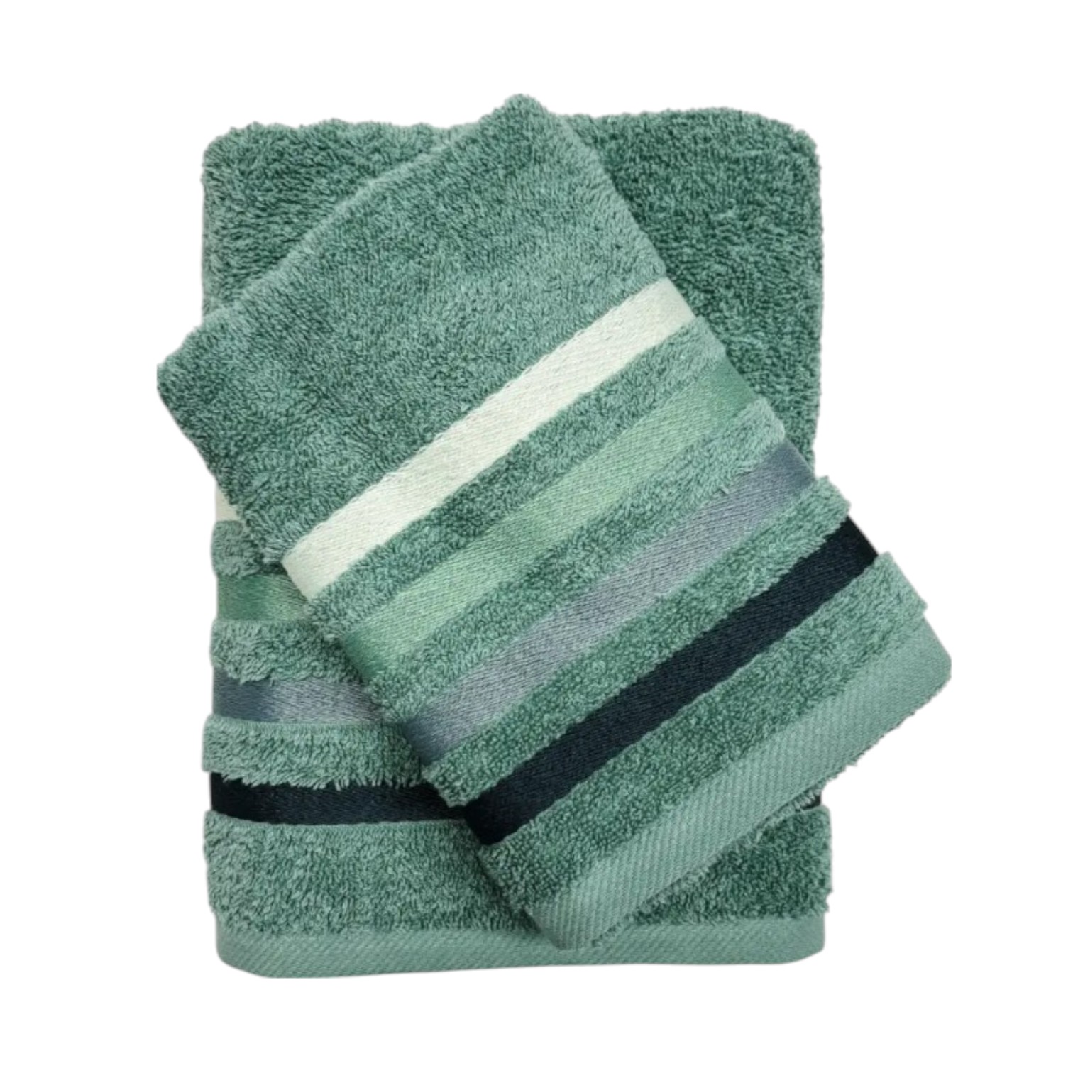 Coppia asciugamani Righe viso + ospite 480 gr - salvia