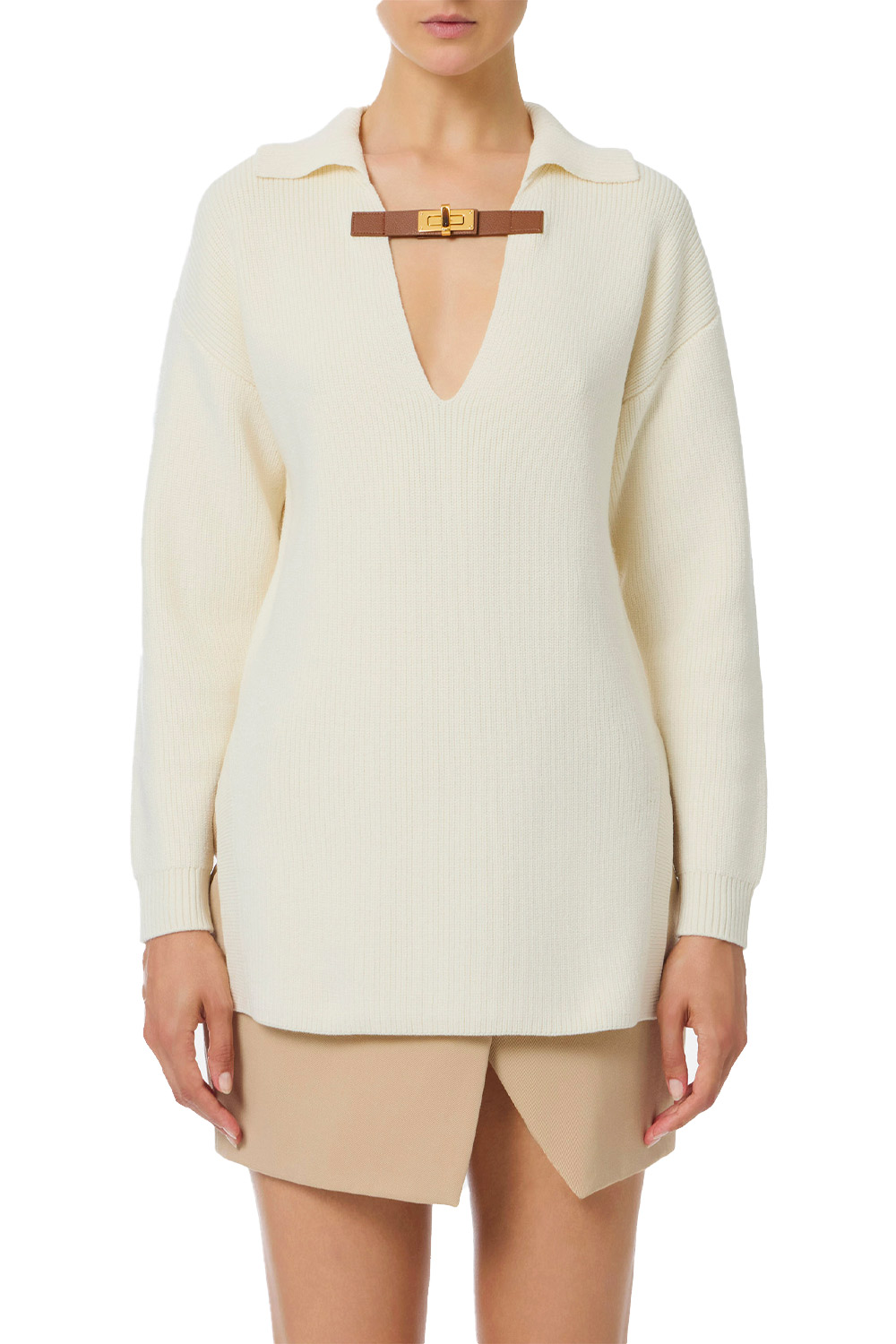 Maglia in Misto Lana con Cinturino Gioiello