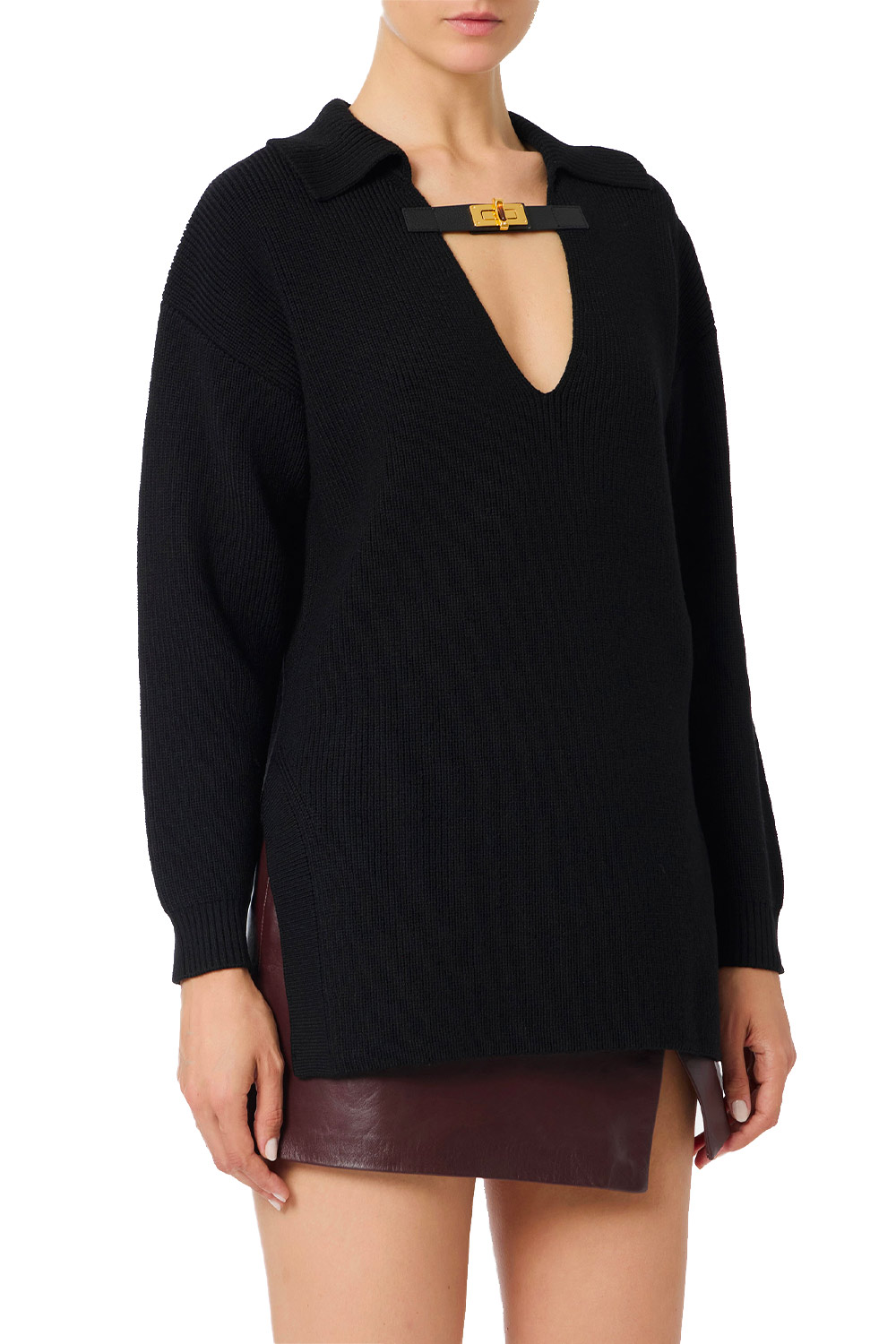 Maglia in Misto Lana con Cinturino Gioiello