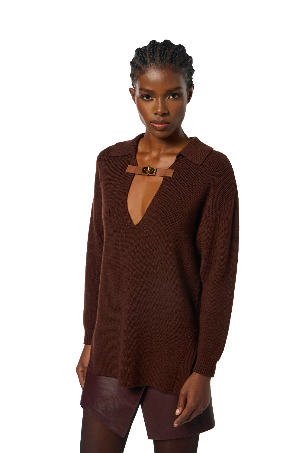 Maglia in Misto Lana con Cinturino Gioiello