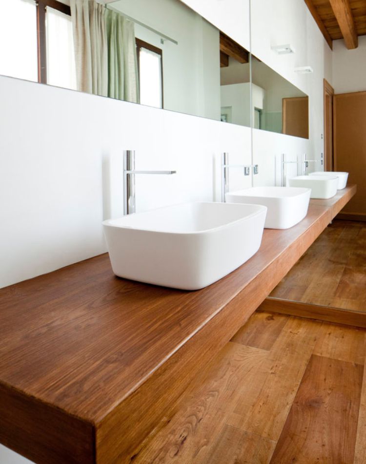 mobile bagno con piano lavabo in legno olmo massiccio