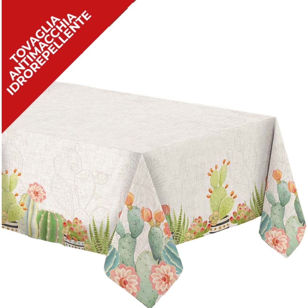 Tovaglia No Stiro effetto lino 140 x 320 - cactus