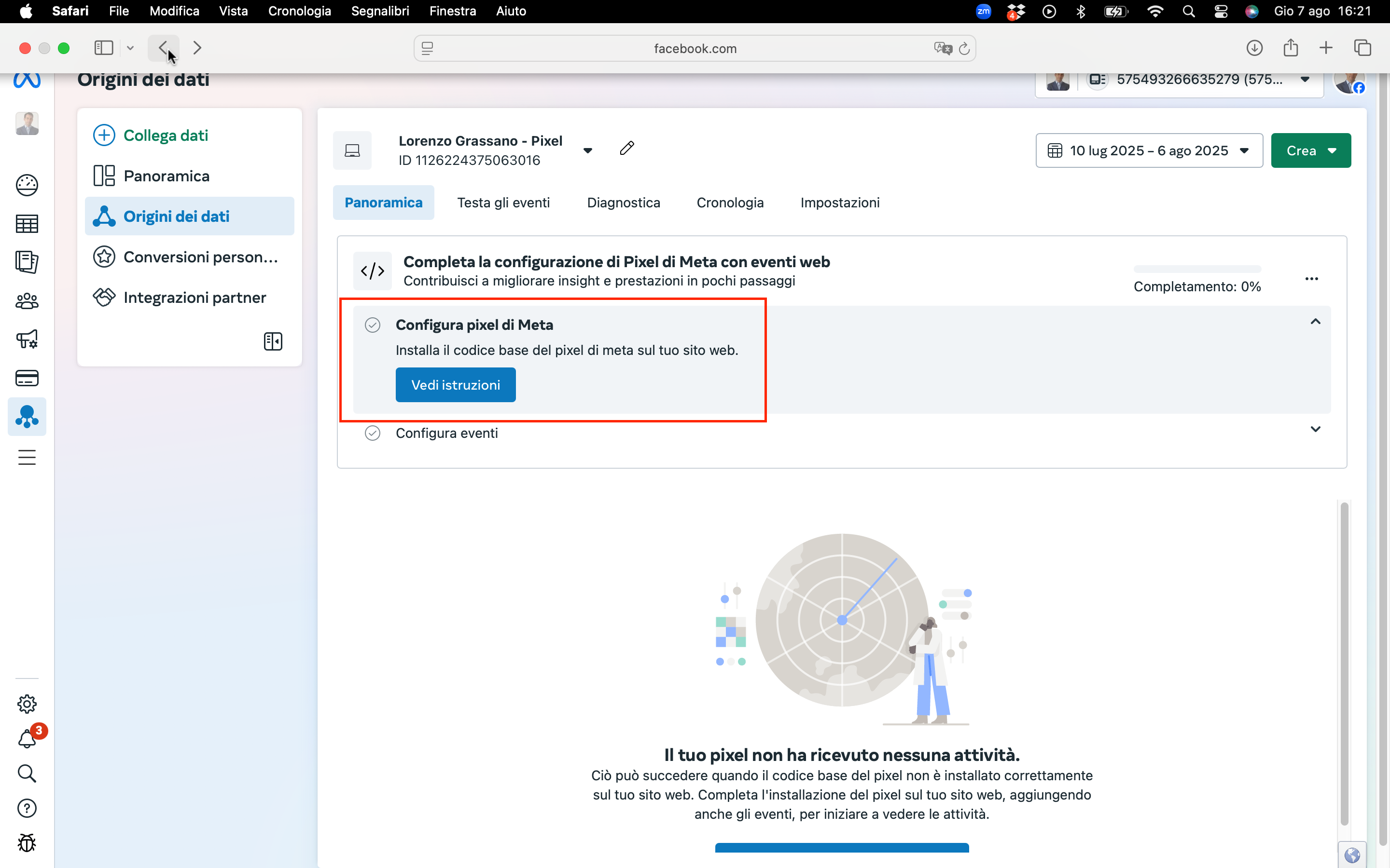 scegli l'opzione di inserire il codice sul sito