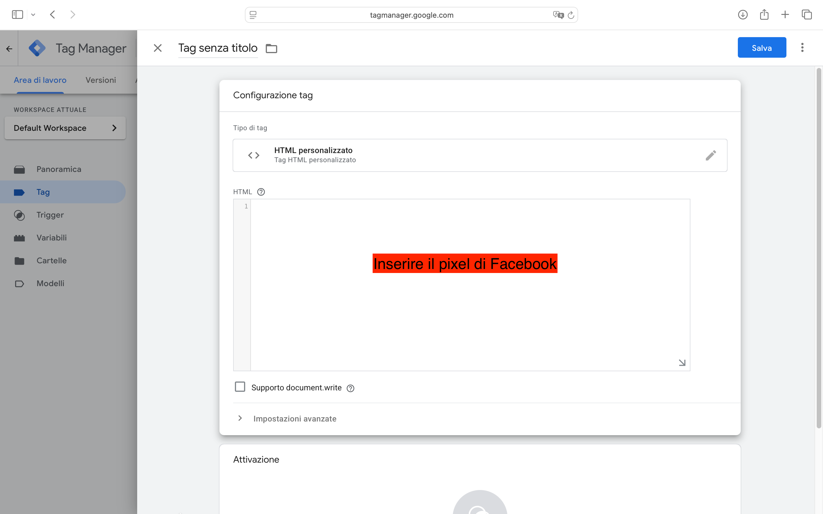 inserire il pixel di facebook