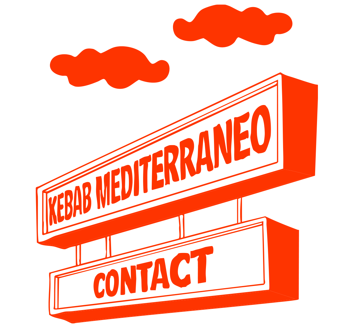 Insegna Kebab Mediterraneo con scritta Contact