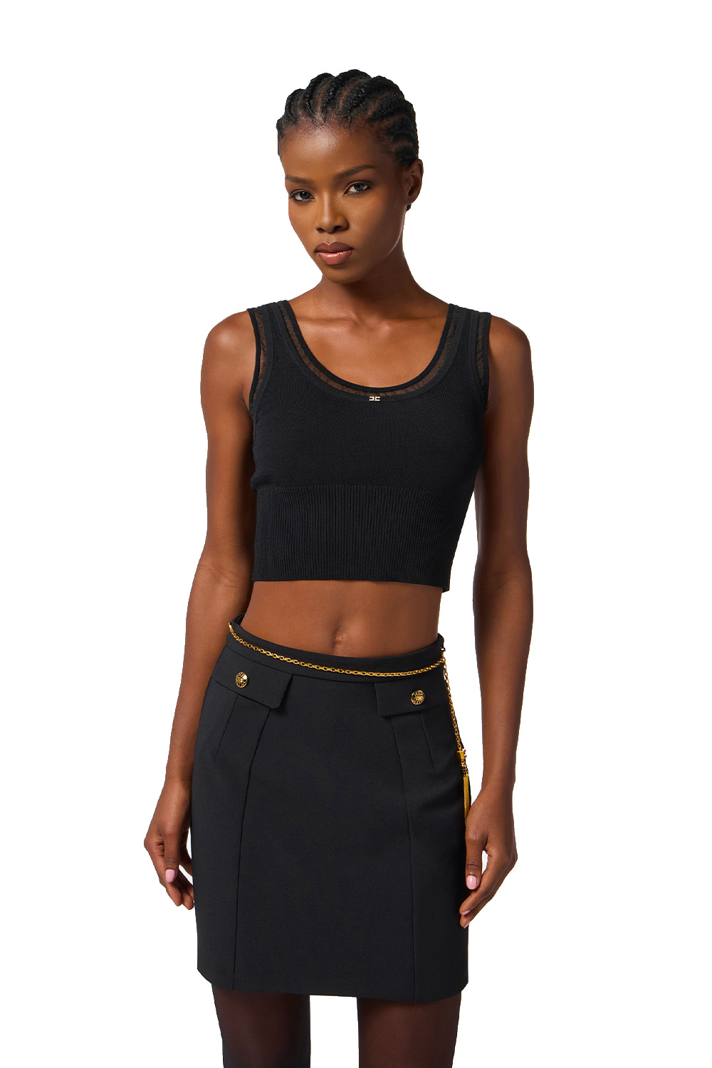 Top in Maglia a Costine con Logo Gioiello