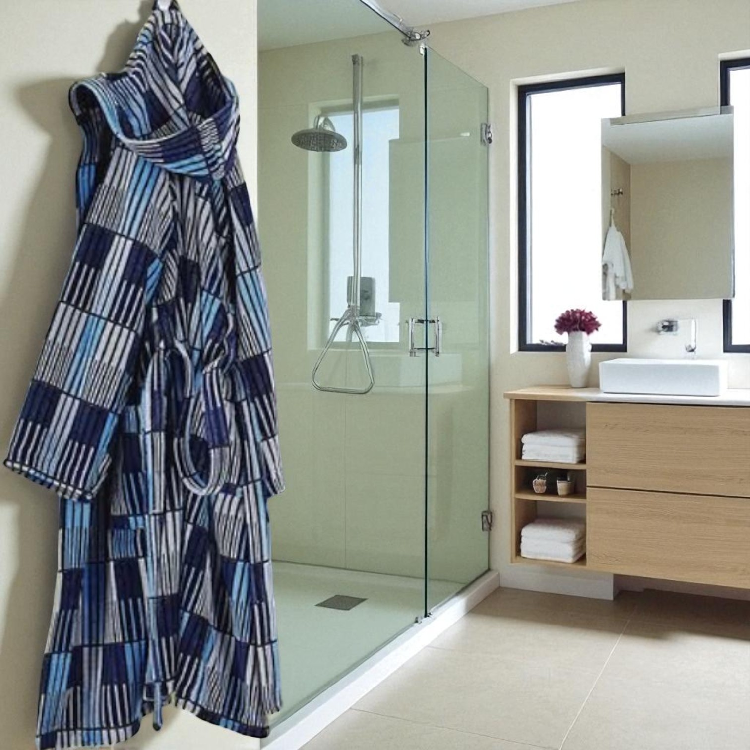 Accappatoio Liberty in cotone jacquard - navy