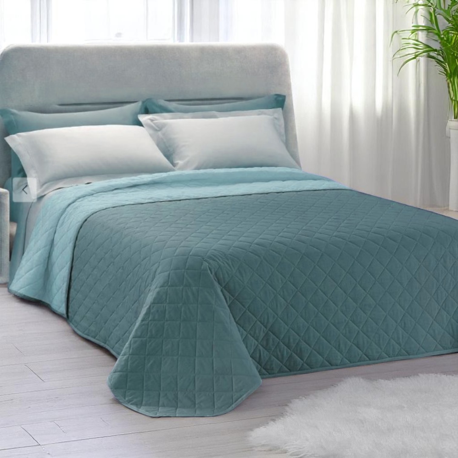 Trapuntino Bicolor matrimoniale in Puro Cotone Percalle - minerale