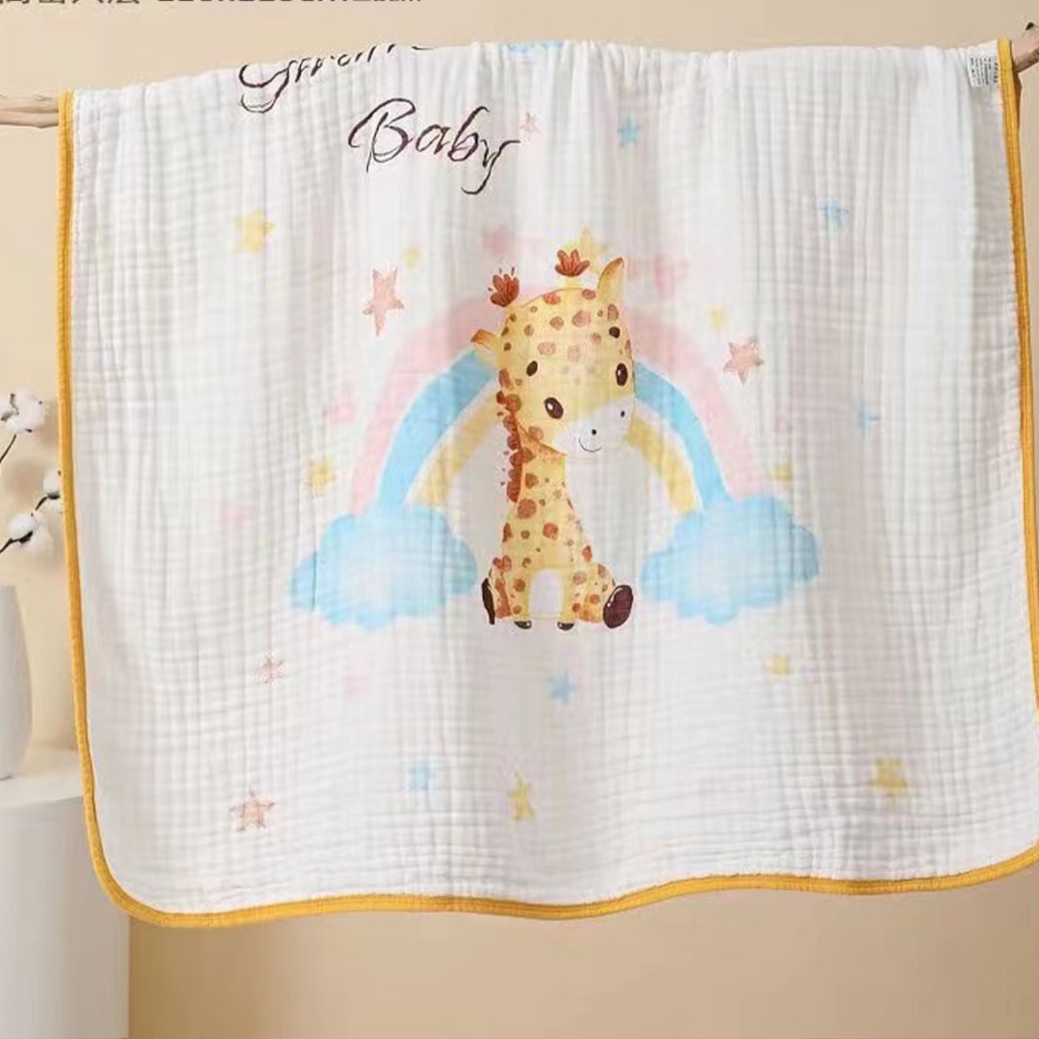 Mussolina 100% cotone 100x100 - giraffa arcobaleno