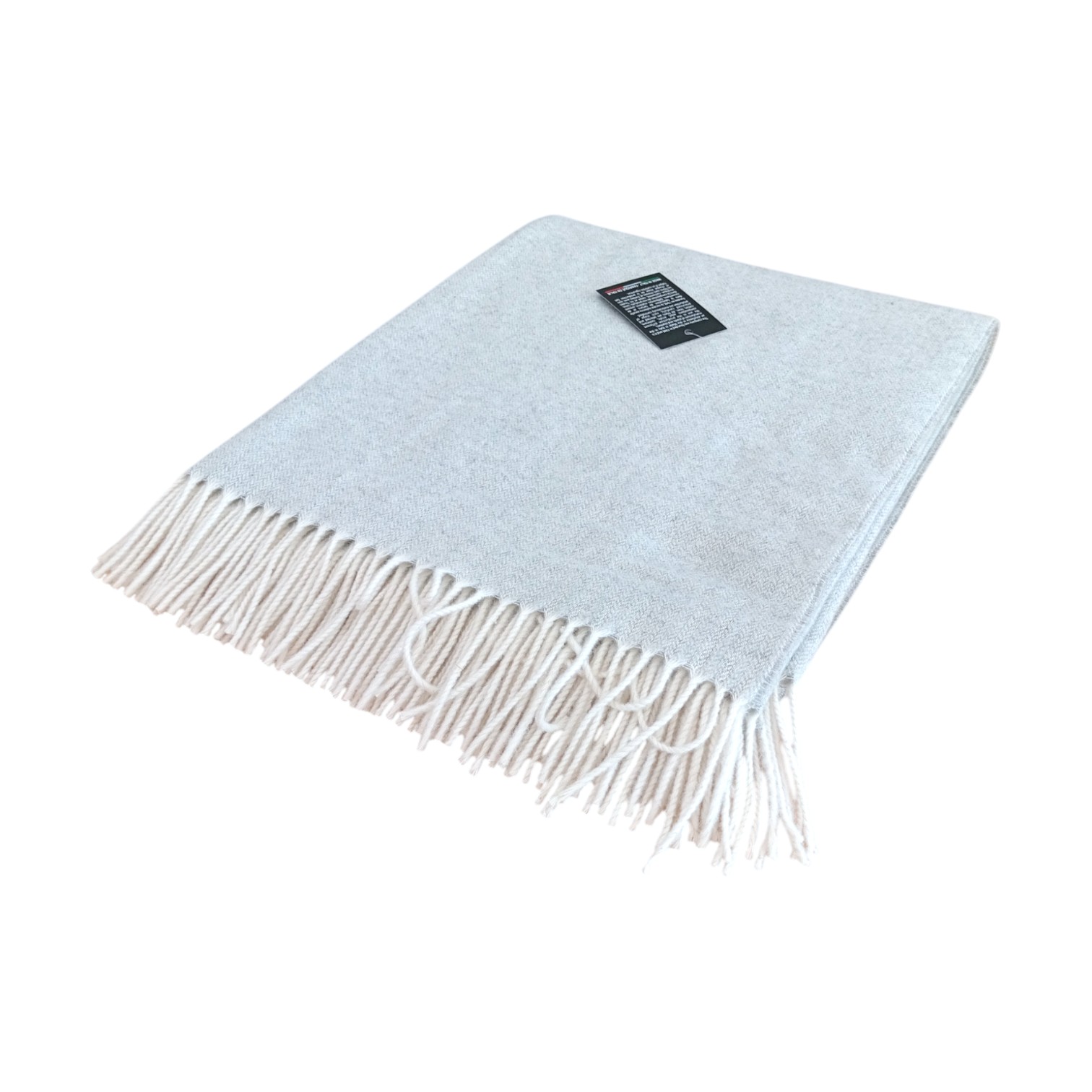 Plaid in lana spigato con frange - grigio perla