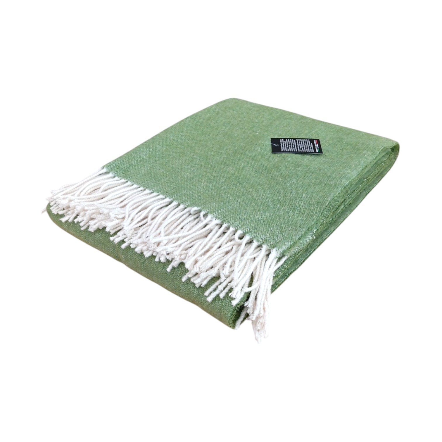 Plaid in lana spigato con frange - pistacchio