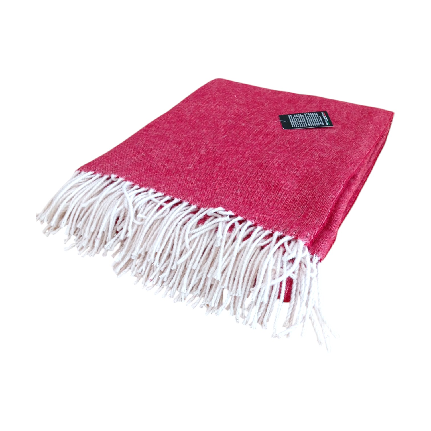 Plaid in lana spigato con frange - rosso