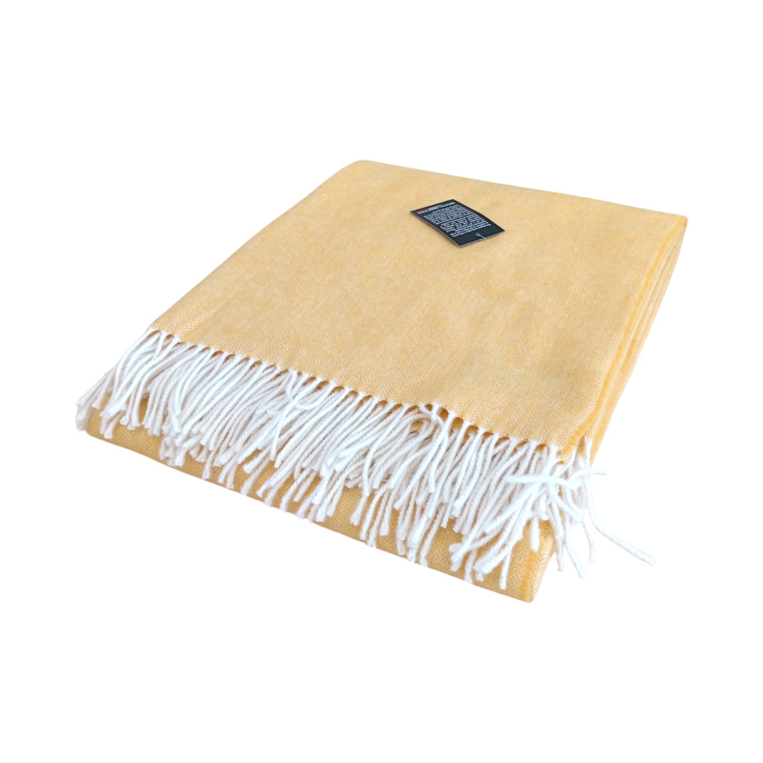 Plaid in lana spigato con frange - senape