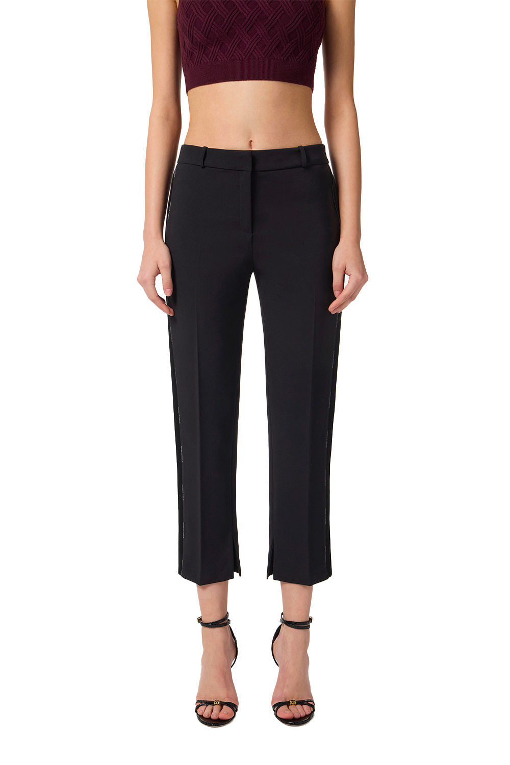 Pantalone in Crêpe Leggero con Dettagli Smoking