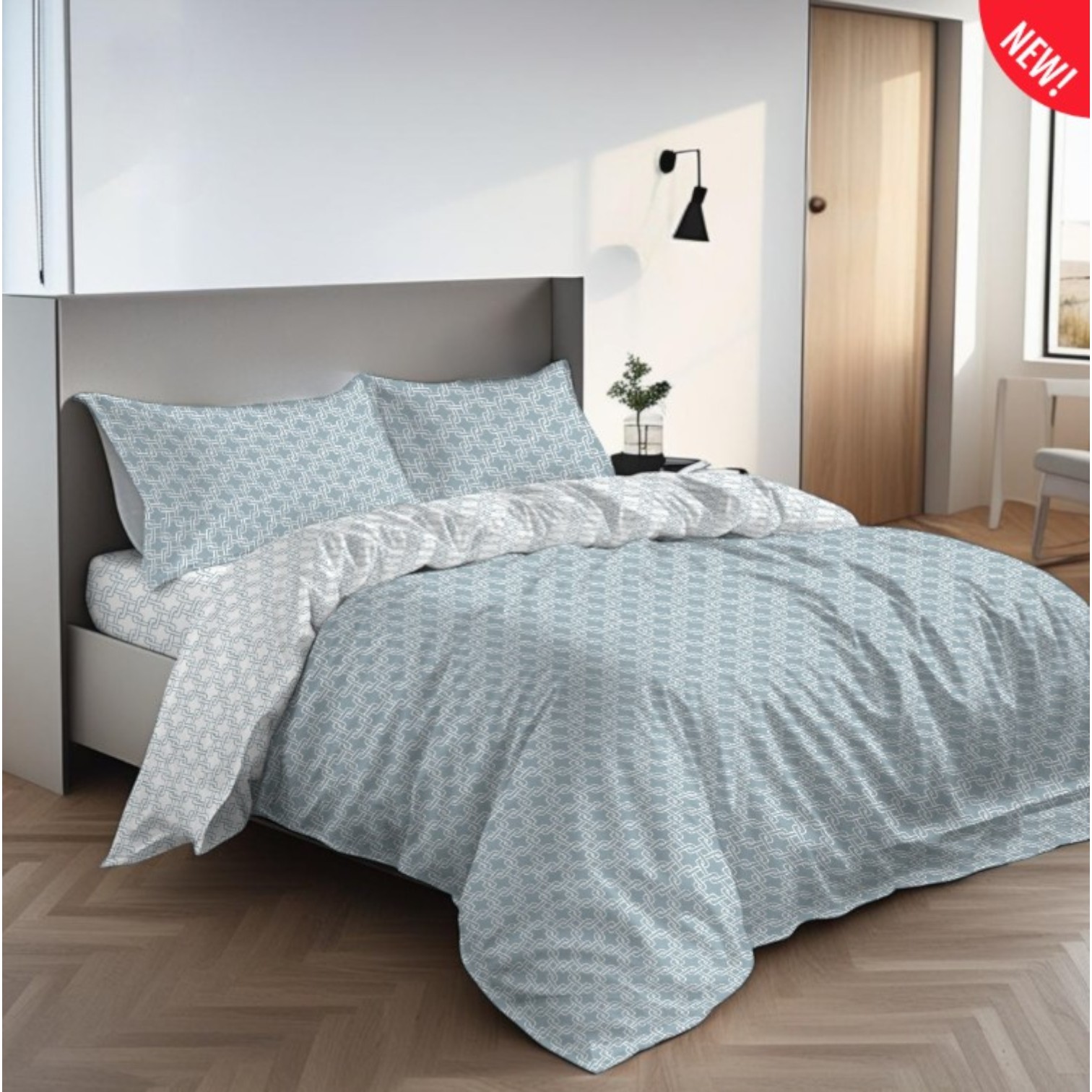 Copripiumino matrimoniale Catena in puro cotone - acquamarina