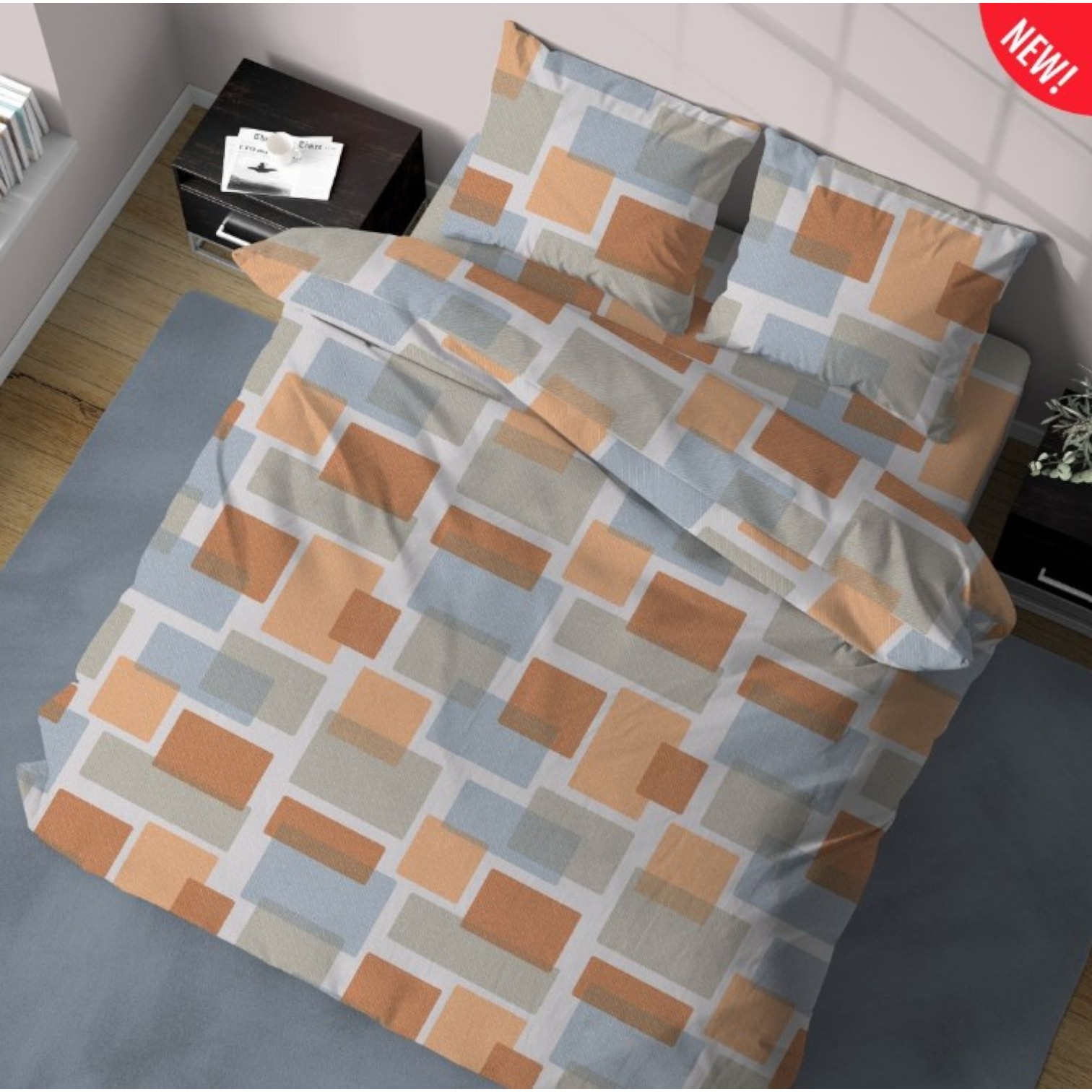 Copripiumino matrimoniale Quadri in puro cotone - arancio