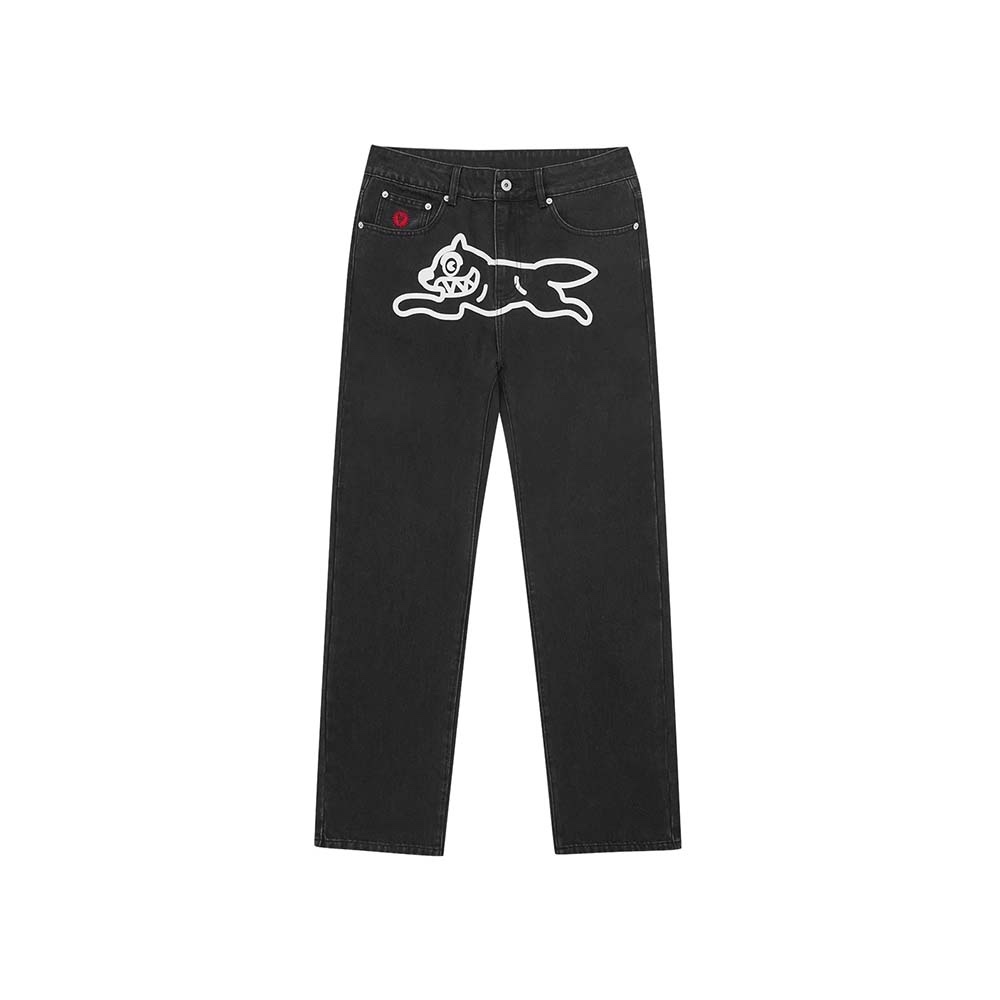 ICECREAM Pantaloni Denim Pants Running Dog Black White 