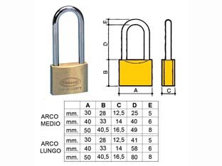 LUCCHETTO OTTONE ARCO LUNGO 2700- - mm.40 arco medio (2780S) - 12 pezzi POTENT