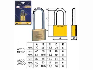 LUCCHETTO OTTONE ARCO LUNGO 2700 IN BLISTER- - mm.30 arco lungo (2770B) - 12 pezzi POTENT