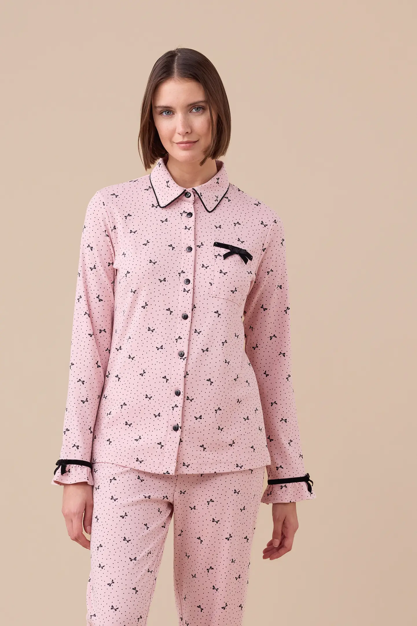 Noi Di Notte Pigiama Lungo FA9285AS Donna Caldo Cotone Colore Lilla Polvere Con Fantasia