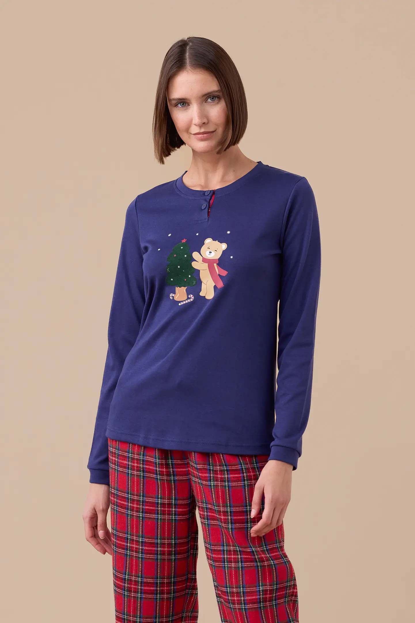 Noi Di Notte Pigiama Lungo FA9307AS Donna Caldo Cotone Colore Blu Navy Con Fantasia